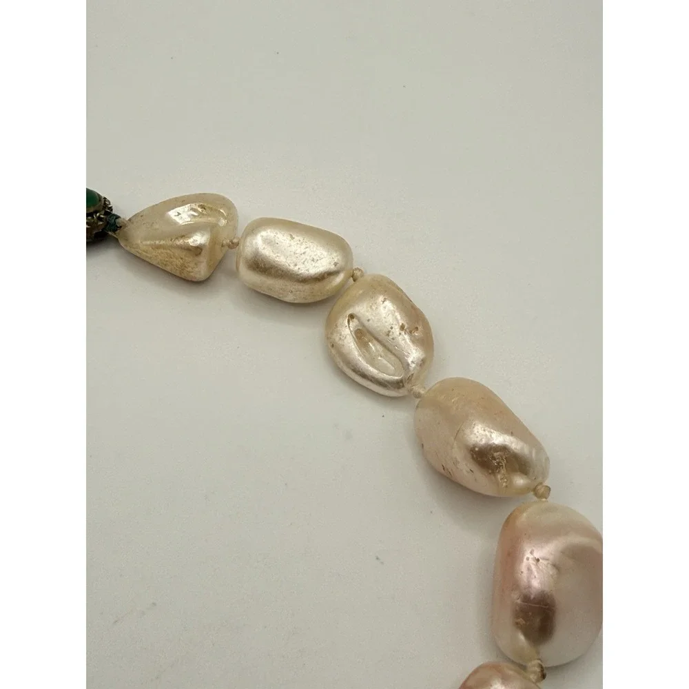Vintage Boroque Pearl Statement Necklace Huge Pink Cream Pearls Hand Knotted 16